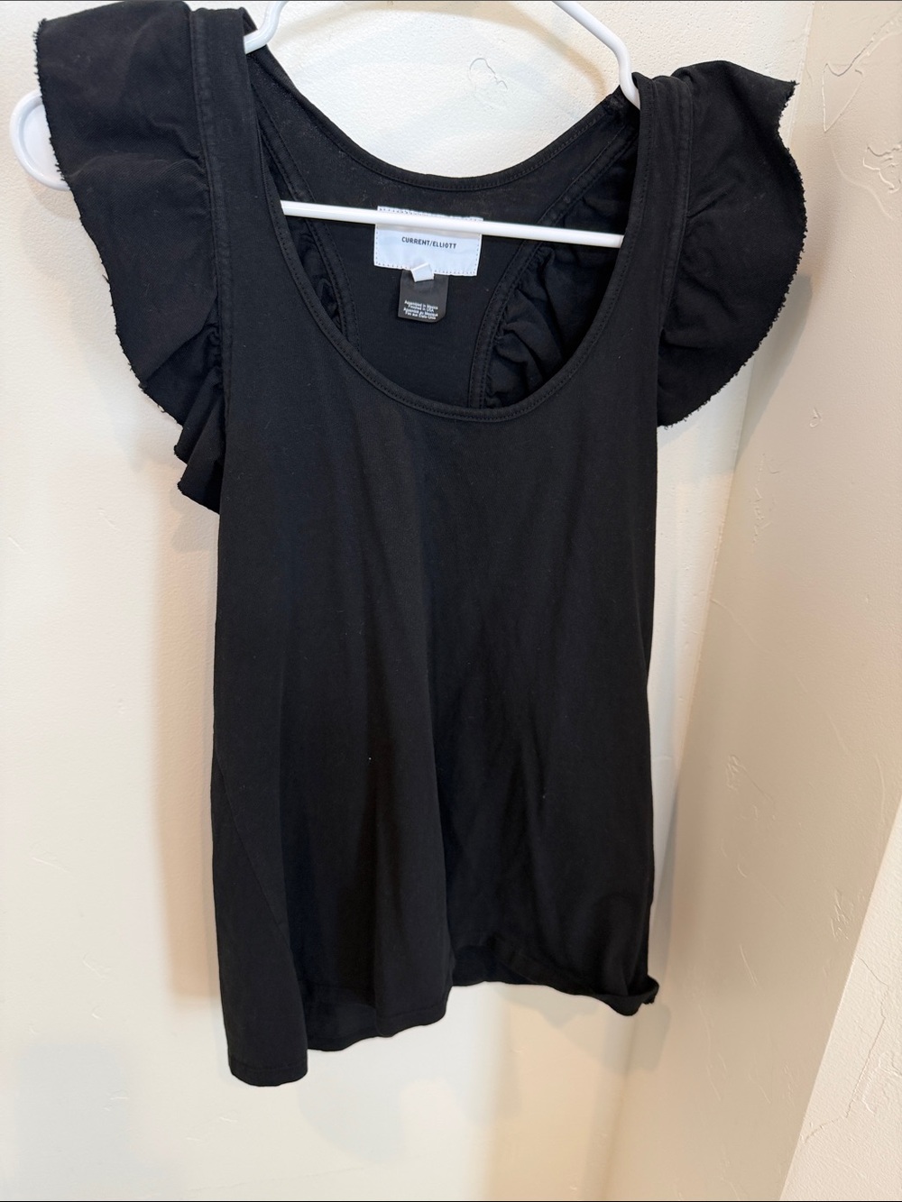 Current/Elliott Black Ruffle Sleeve Tank Top